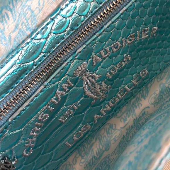 STUNNING CHRISTIAN AUDIGIER ICY BLUE LEATHER CLUTCH - Picture 3 of 9